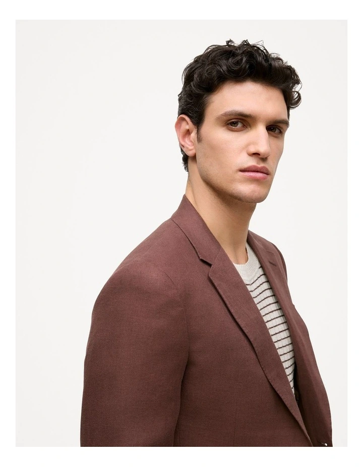 Regular Fit Belgian Linen Blazer in Espresso image 3