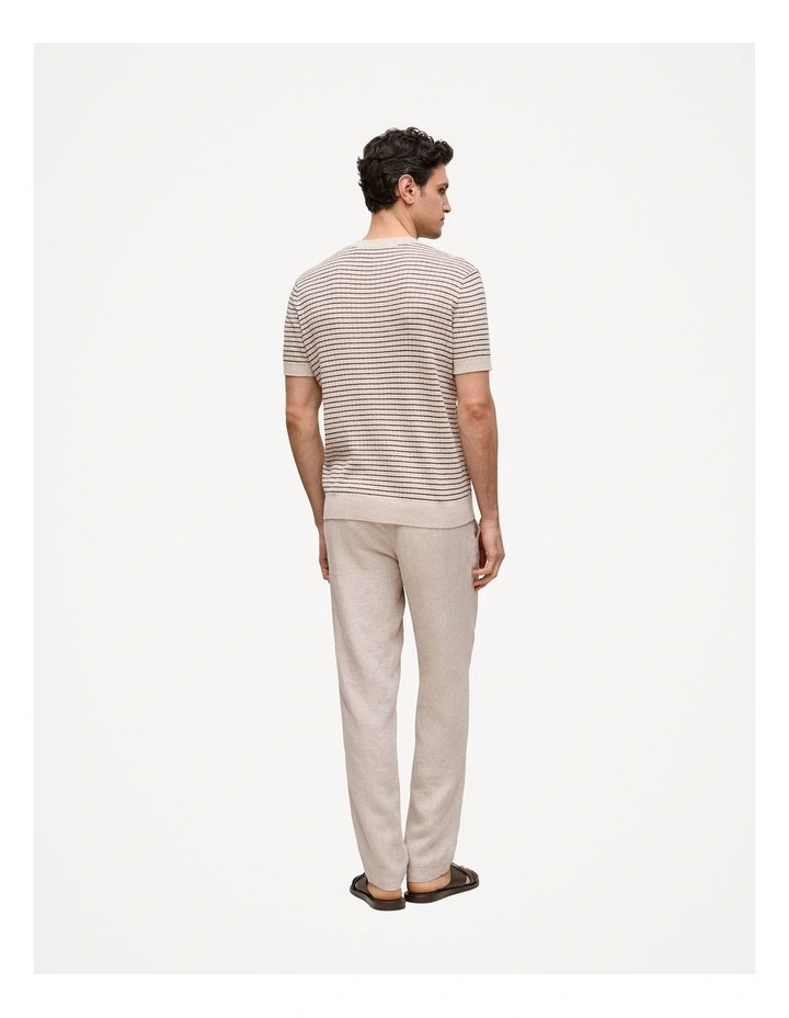Linen Cotton Rib Stripe Knit T-shirt in Flax image 4