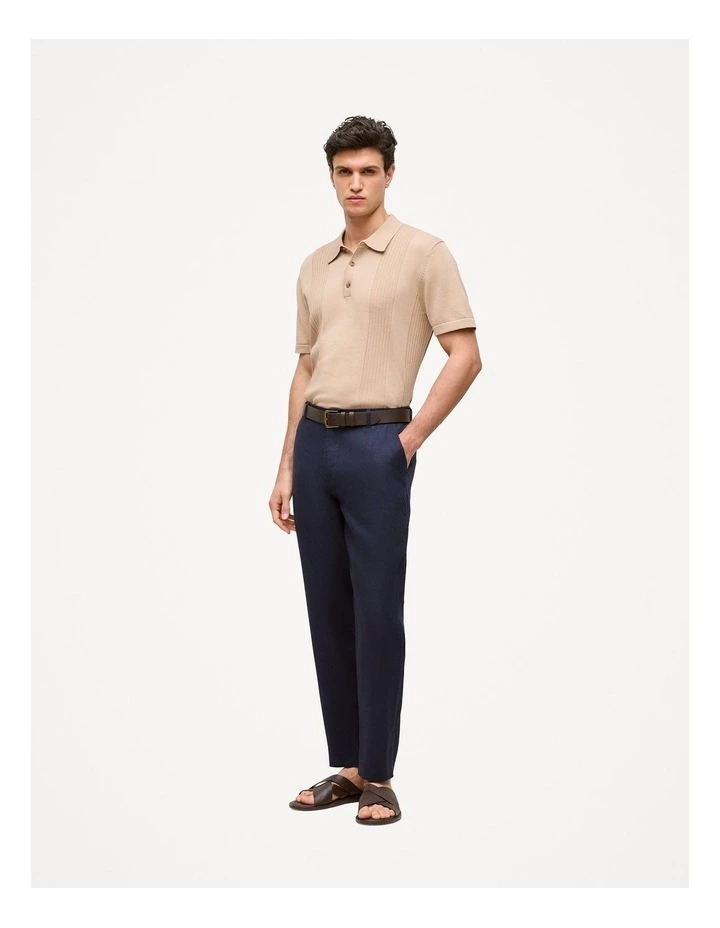 Mercerised Cotton Rib Detail Knit Polo in Sand image 2
