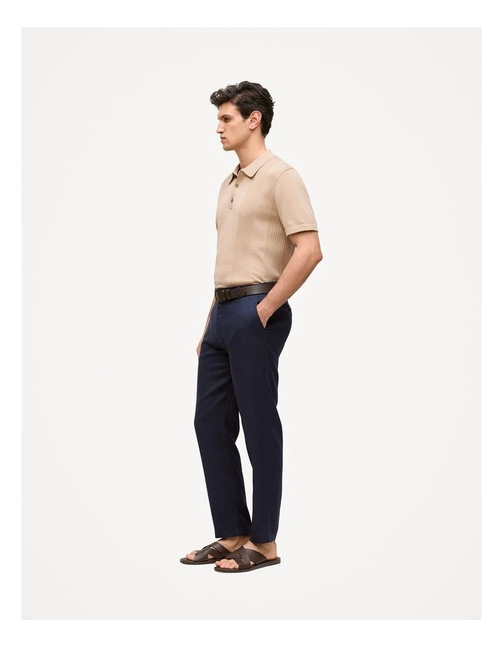 Mercerised Cotton Rib Detail Knit Polo in Sand image 4
