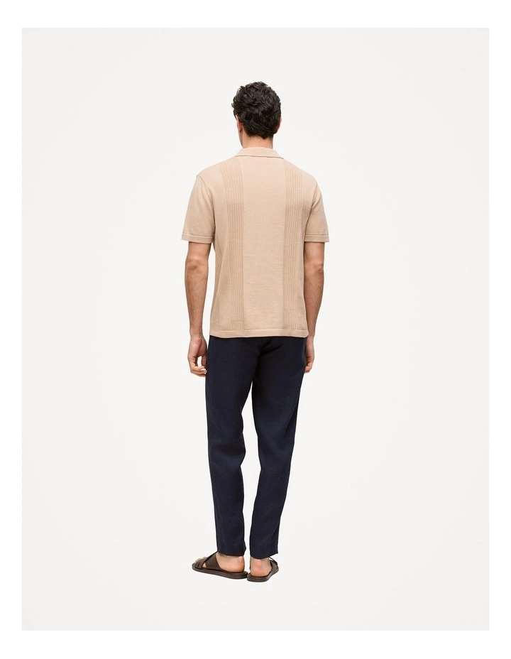 Mercerised Cotton Rib Detail Knit Polo in Sand image 5