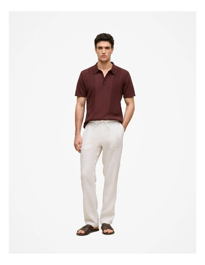 Mercerised Cotton Rib Detail Knit Polo in Espresso image 3