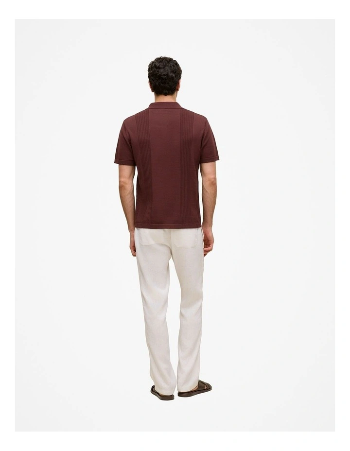 Mercerised Cotton Rib Detail Knit Polo in Espresso image 6