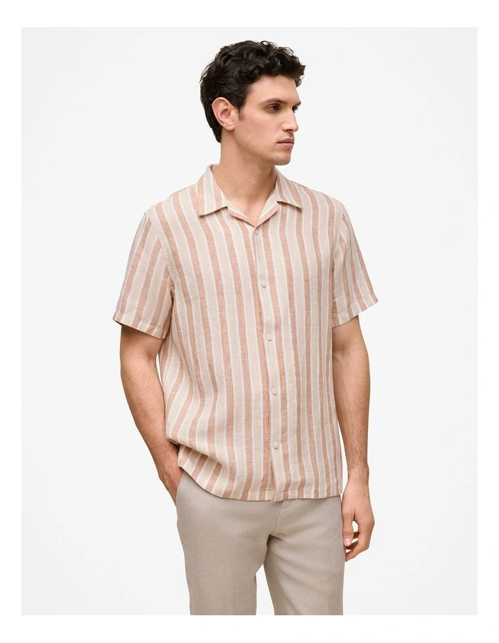 Linen Tent Stripe Camp Shirt in Sand image 1