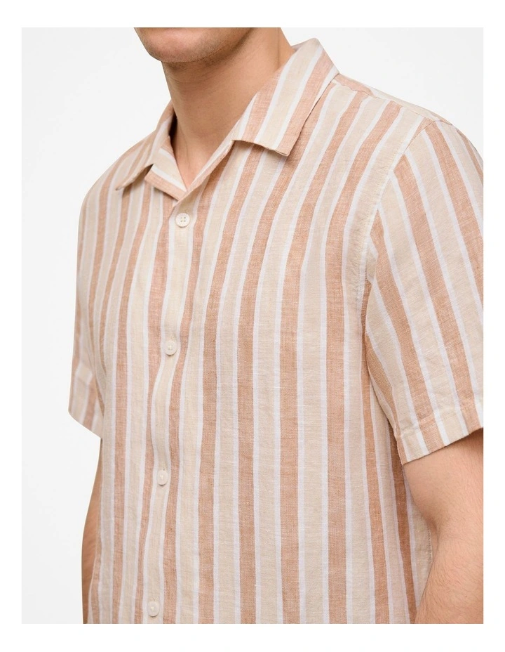 Linen Tent Stripe Camp Shirt in Sand image 4