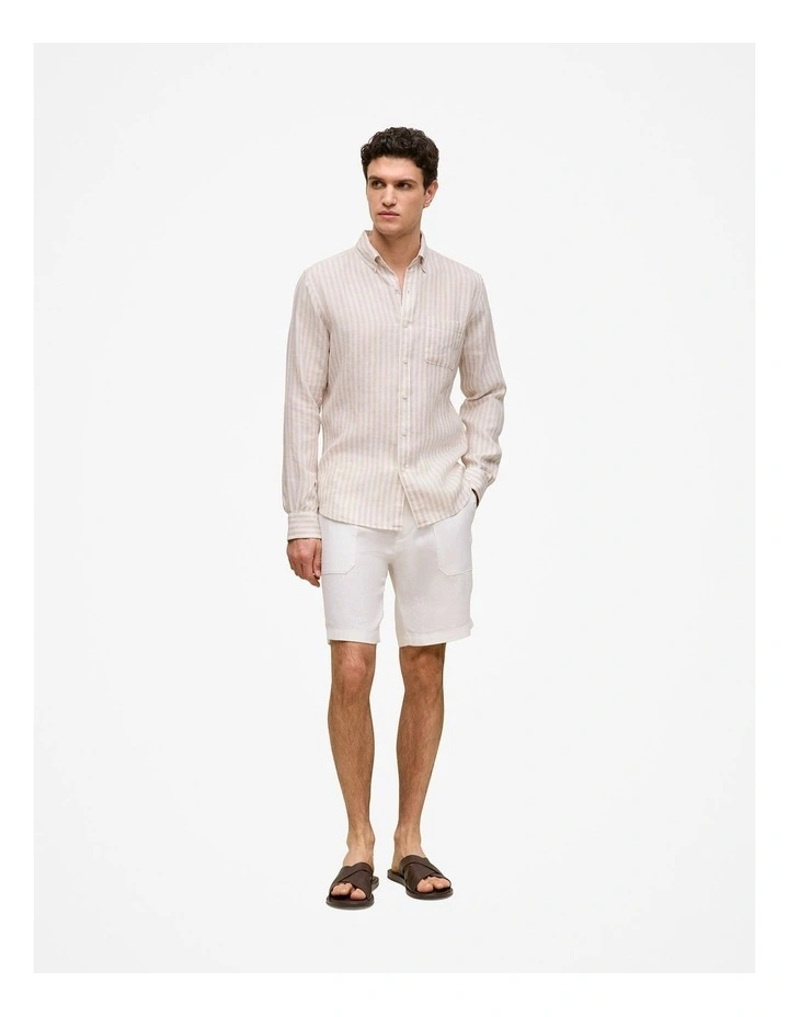 Regular Fit Linen Bengal Stripe Shirt in Sand image 2