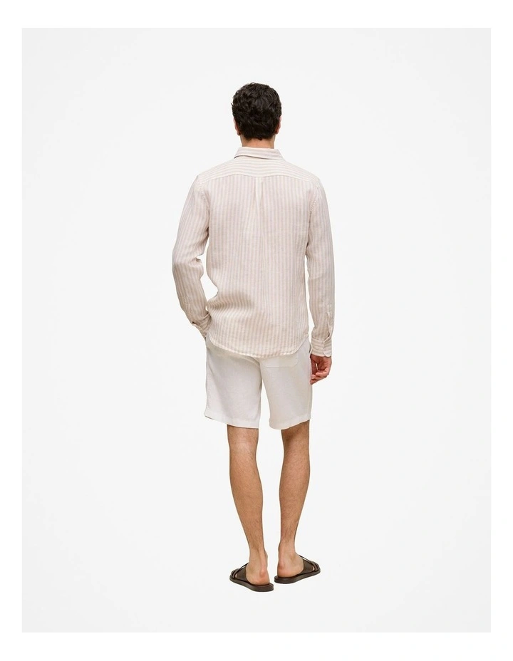 Regular Fit Linen Bengal Stripe Shirt in Sand image 5