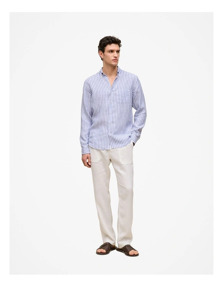 Regular Fit Linen Bengal Stripe Shirt in Vivid Blue image 2