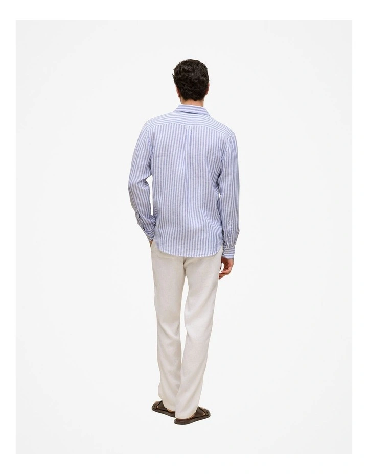 Regular Fit Linen Bengal Stripe Shirt in Vivid Blue image 4