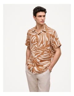 Brushstroke Linen Camp Shirt in Butterscotch Brown
