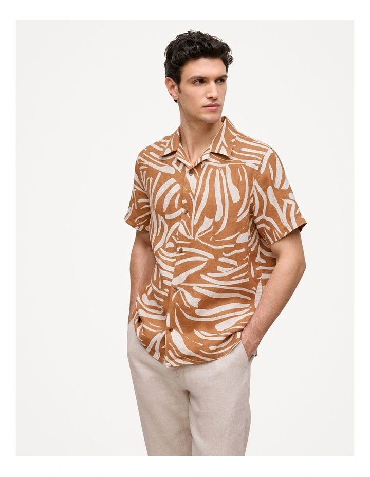Brushstroke Linen Camp Shirt in Butterscotch Brown image 1