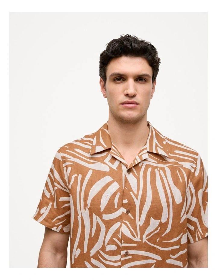 Brushstroke Linen Camp Shirt in Butterscotch Brown image 3