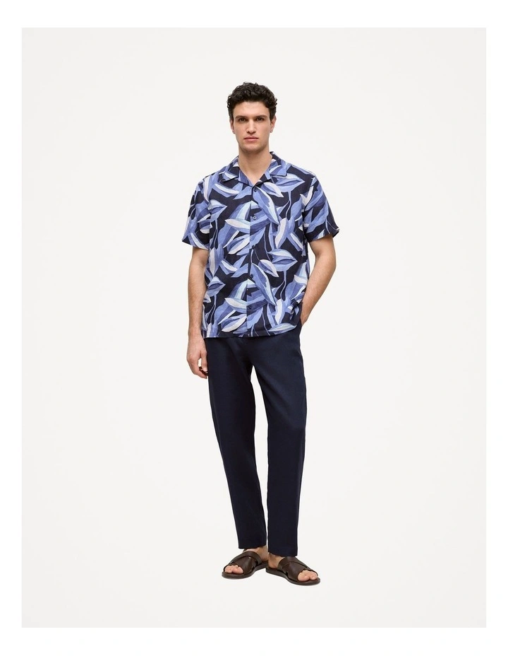 Painted Leaf Linen Camp Shirt in Navy image 3