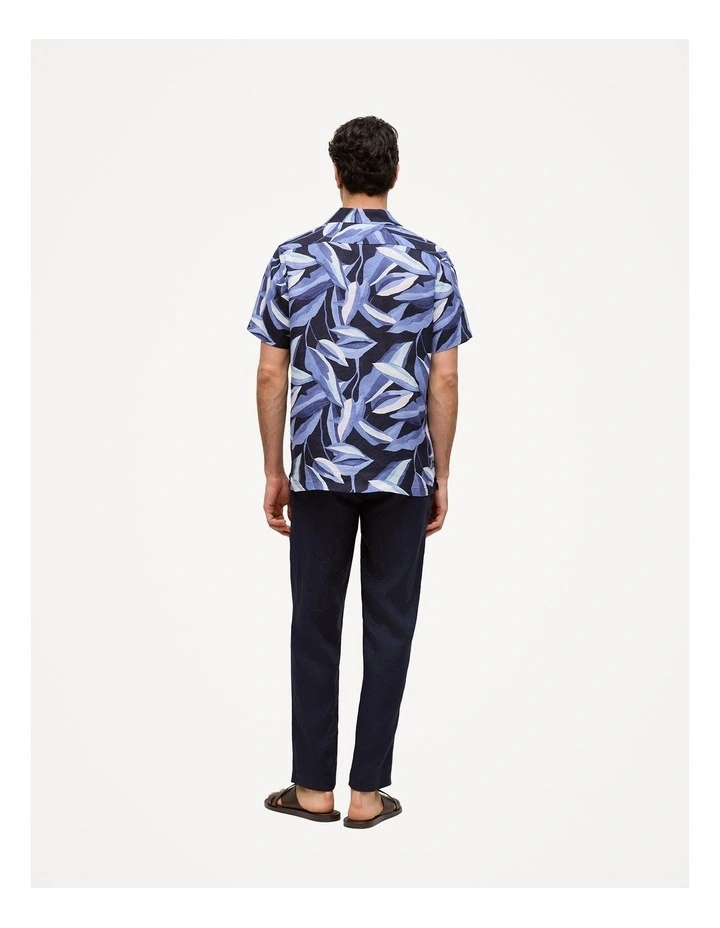 Painted Leaf Linen Camp Shirt in Navy image 6