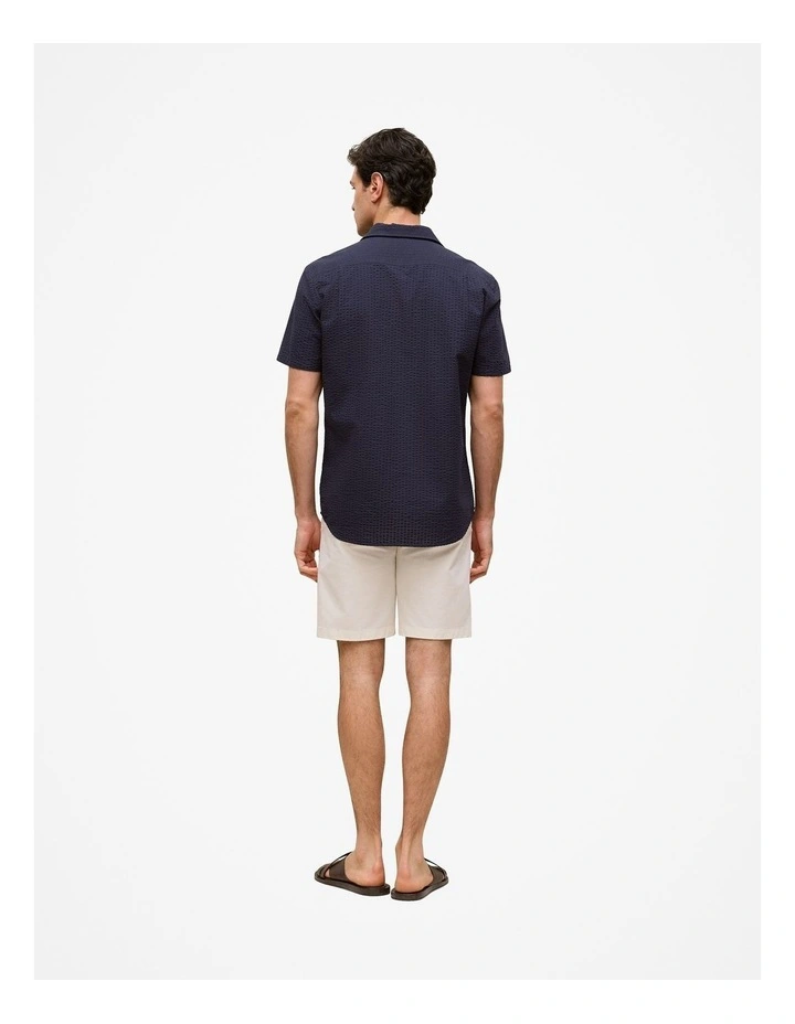 Regular Fit Seersucker Stripe Pocket Shirt in Navy image 4