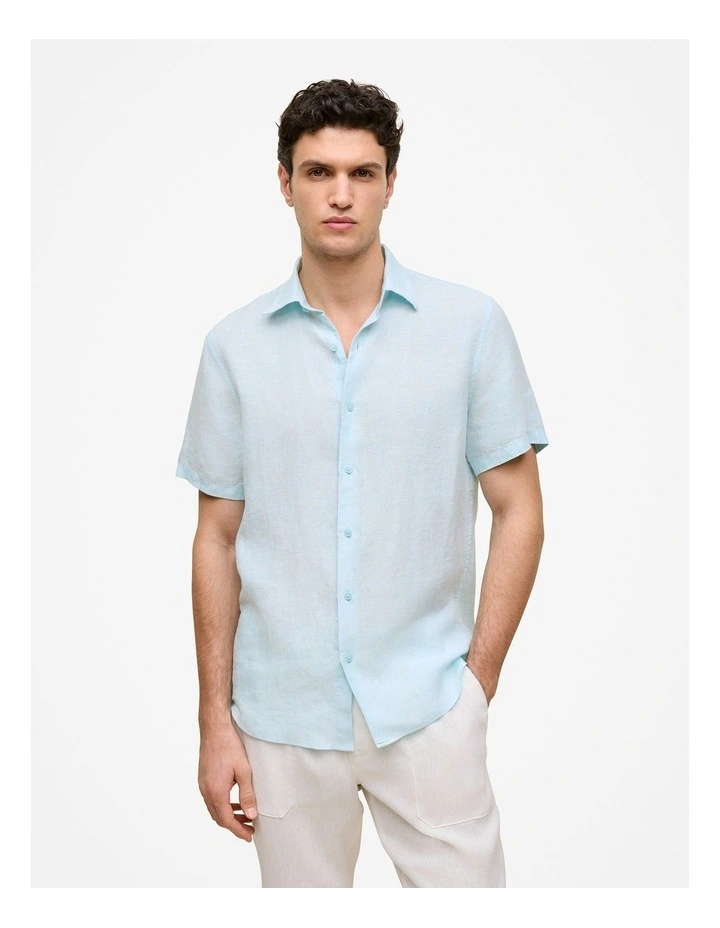Regular Fit Linen Short Sleeve Shirt in Pastel Blue image 1