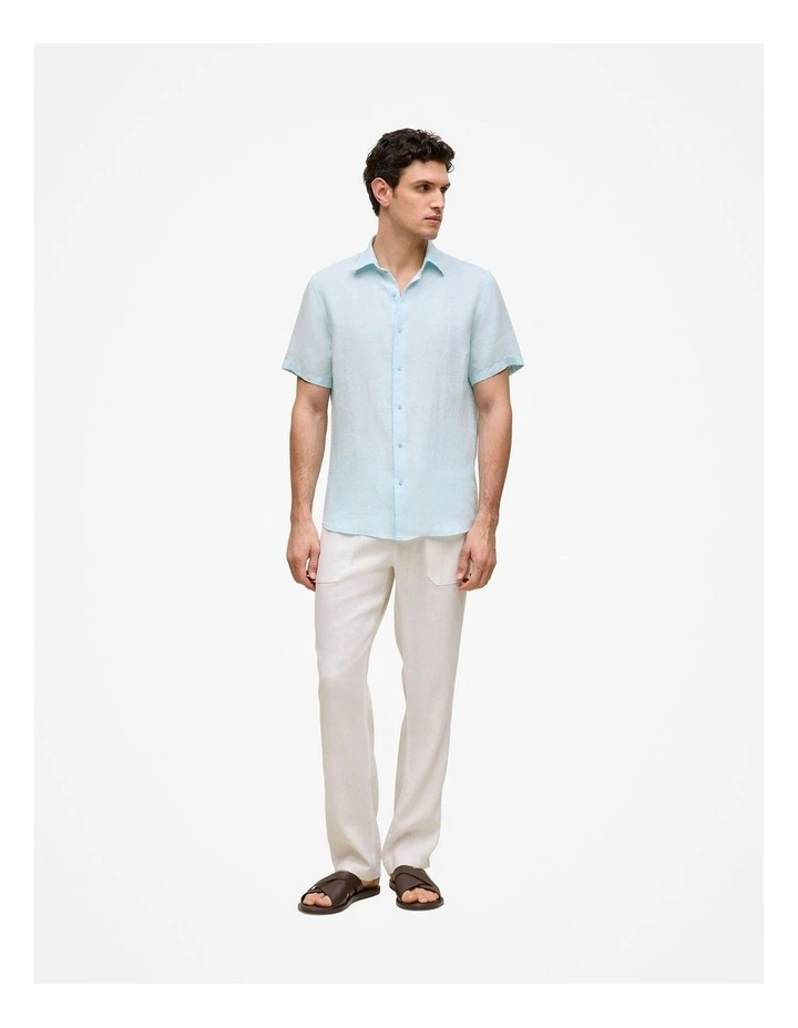 Regular Fit Linen Short Sleeve Shirt in Pastel Blue image 2