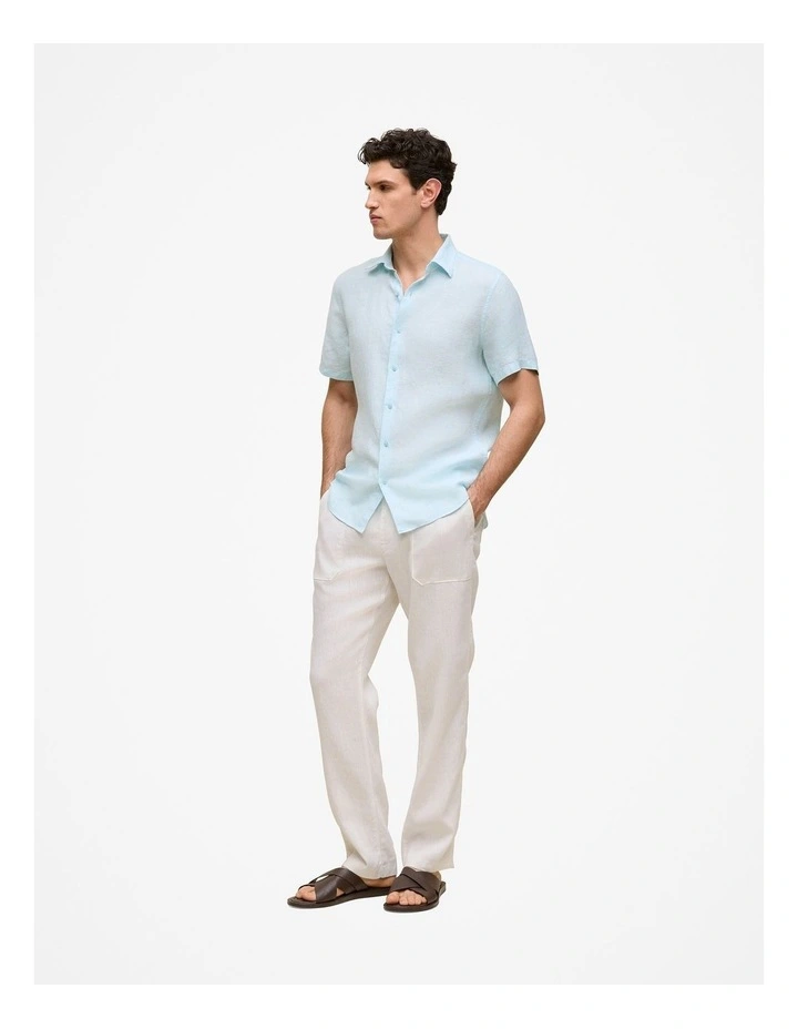 Regular Fit Linen Short Sleeve Shirt in Pastel Blue image 4