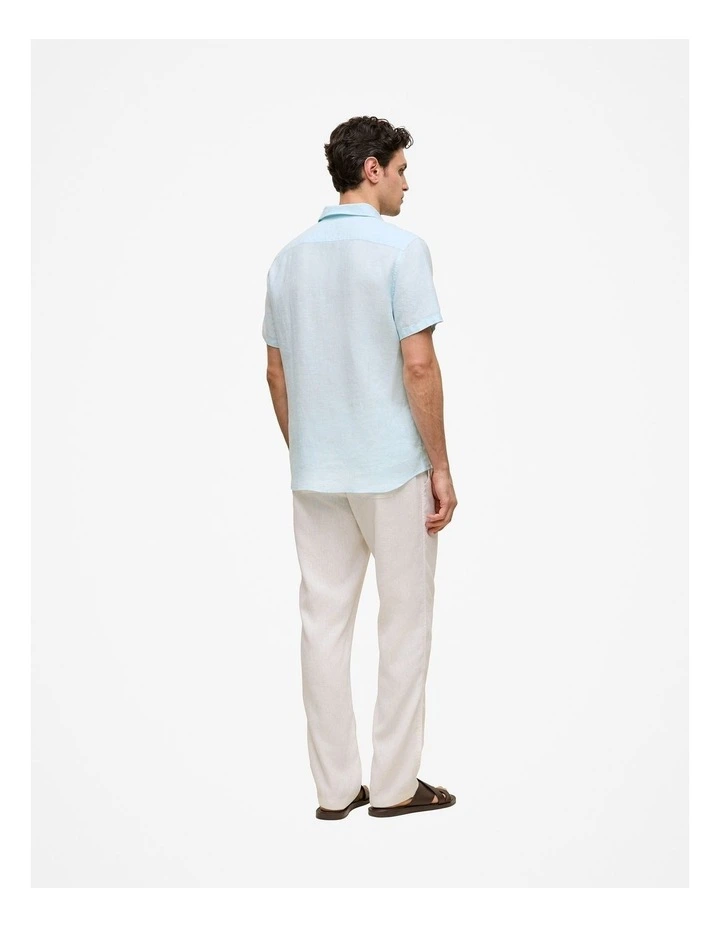 Regular Fit Linen Short Sleeve Shirt in Pastel Blue image 5