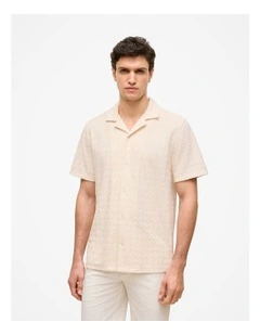 Terry Geo Tile Camp Shirt in Parchment