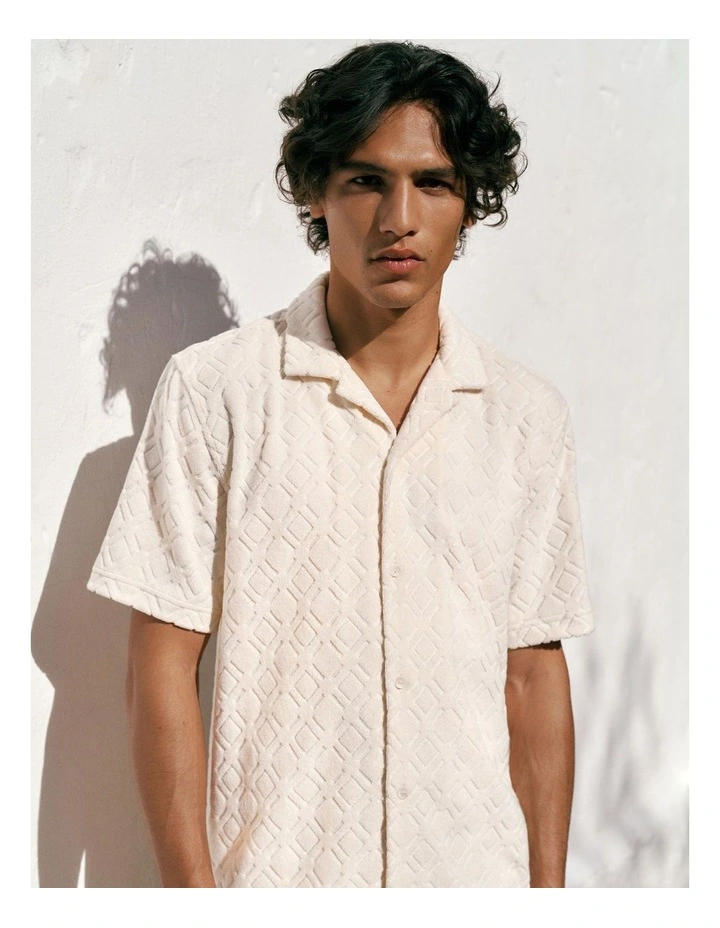 Terry Geo Tile Camp Shirt in Parchment image 2