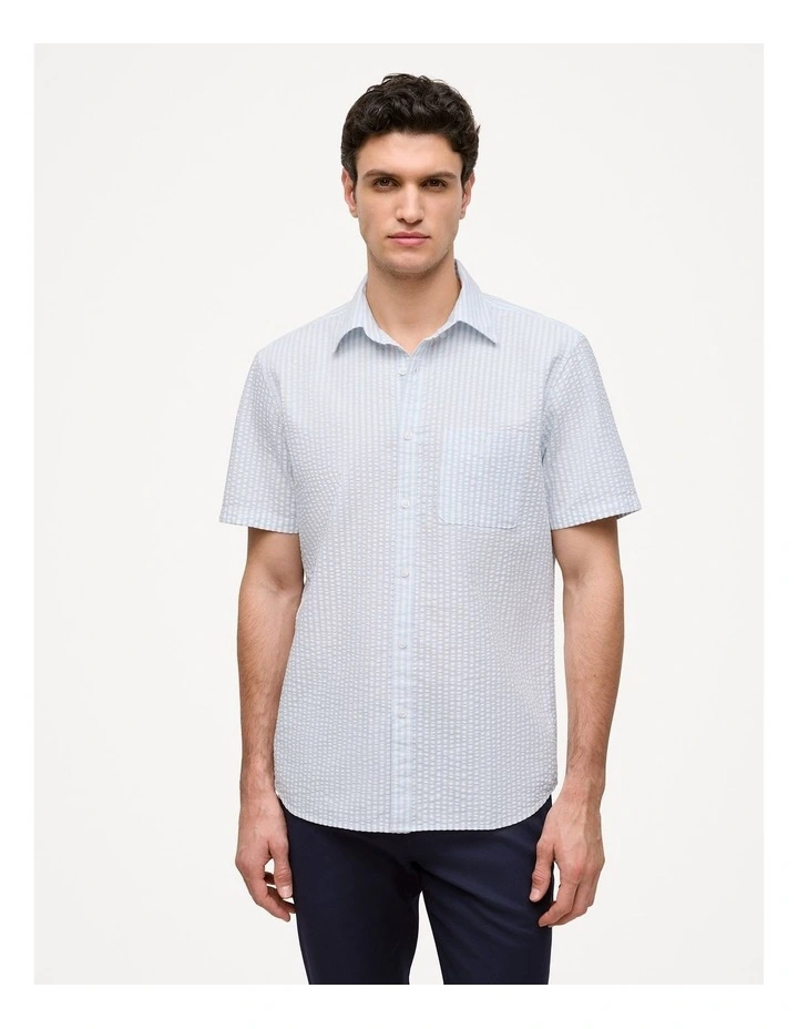 Regular Fit Seersucker Stripe Pocket Shirt in Ice Blue image 1
