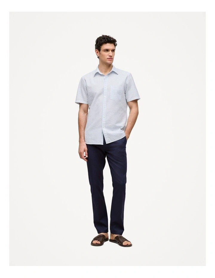 Regular Fit Seersucker Stripe Pocket Shirt in Ice Blue image 2