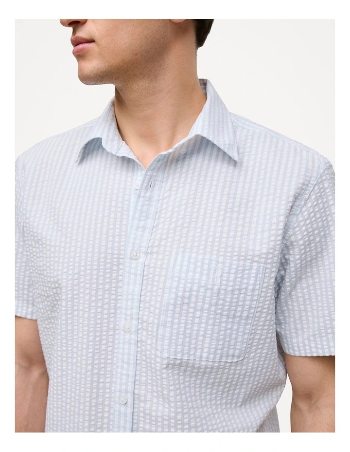 Regular Fit Seersucker Stripe Pocket Shirt in Ice Blue image 3