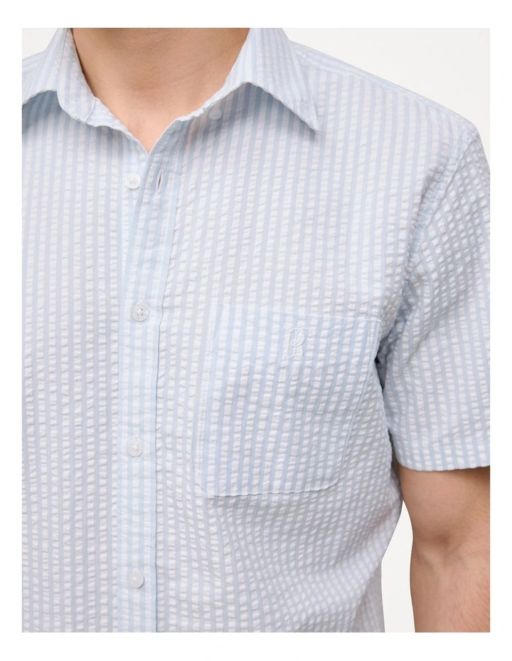 Regular Fit Seersucker Stripe Pocket Shirt in Ice Blue image 5