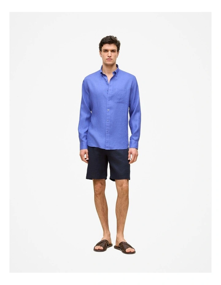Regular Fit Linen Classic Long Sleeve Shirt in Vivid Blue image 3