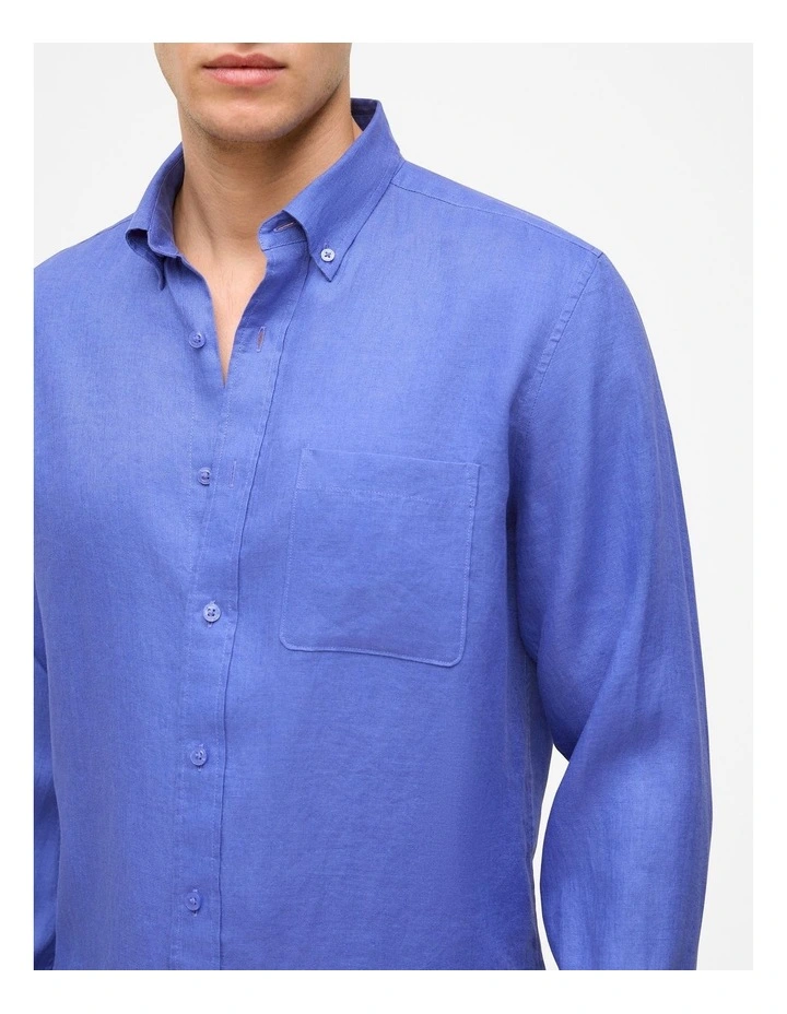 Regular Fit Linen Classic Long Sleeve Shirt in Vivid Blue image 4