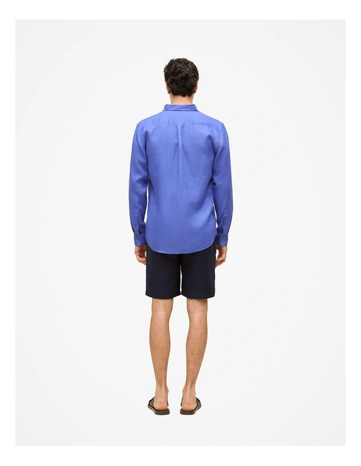 Regular Fit Linen Classic Long Sleeve Shirt in Vivid Blue image 5