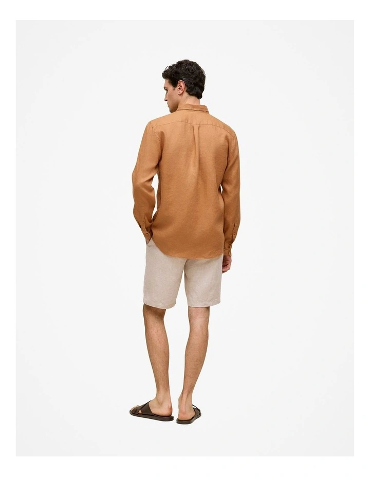 Regular Fit Linen Classic Long Sleeve Shirt in Butterscotch Brown image 5