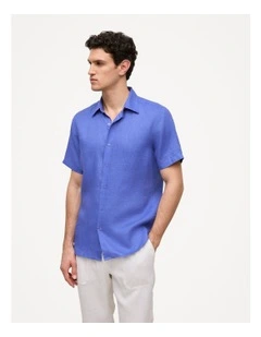 Regular Fit Linen Short Sleeve Shirt in Vivid Blue