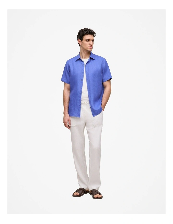 Regular Fit Linen Short Sleeve Shirt in Vivid Blue image 2