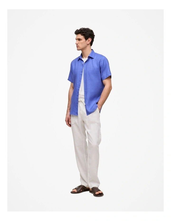 Regular Fit Linen Short Sleeve Shirt in Vivid Blue image 4
