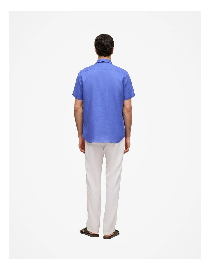 Regular Fit Linen Short Sleeve Shirt in Vivid Blue image 5