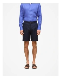 Linen Tailored Relaxed Short in Navy