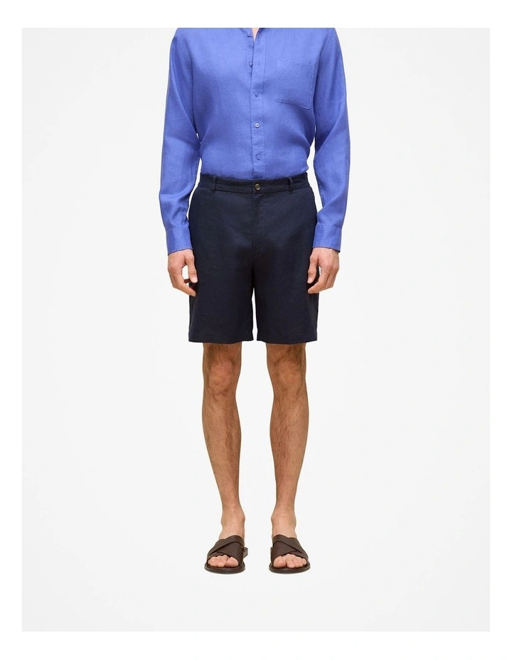 Linen Tailored Relaxed Short in Navy image 1