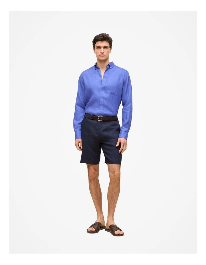 Linen Tailored Relaxed Short in Navy image 2