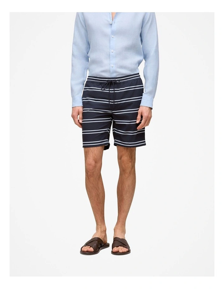 Double Stripe Swim Short in Navy image 1