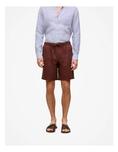 Linen Patch Pocket Drawcord Short in Espresso
