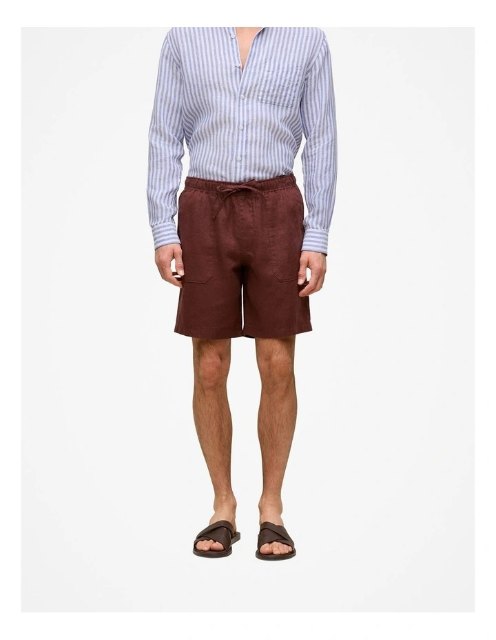 Linen Patch Pocket Drawcord Short in Espresso image 1