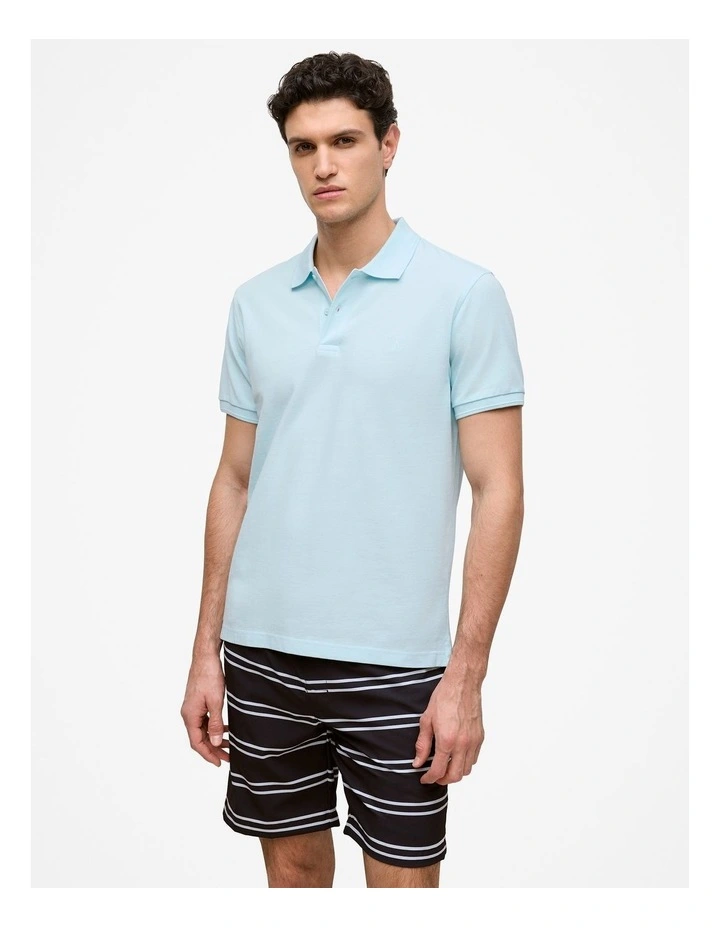 Pique Monogram Short Sleeve Polo in Pastel Blue image 1