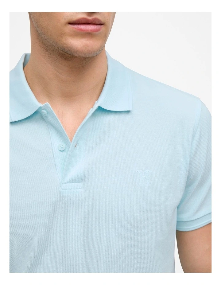 Pique Monogram Short Sleeve Polo in Pastel Blue image 3