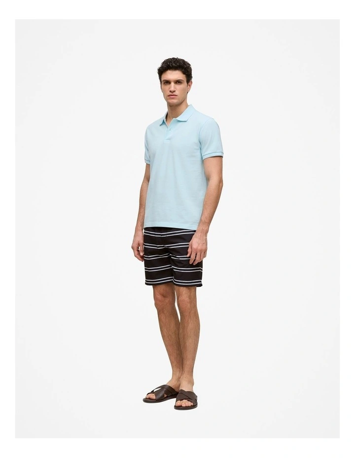Pique Monogram Short Sleeve Polo in Pastel Blue image 4