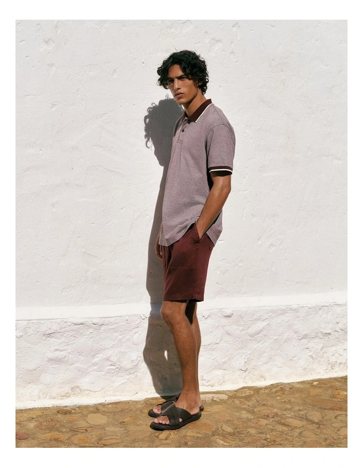 Cotton Birdseye Tipped Polo in Espresso image 2