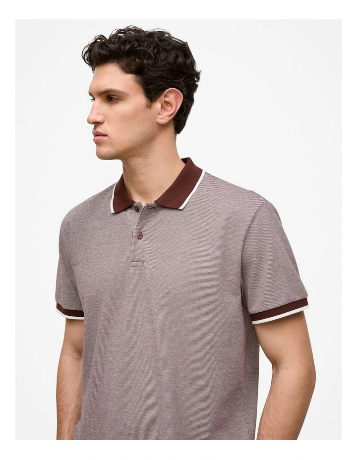 Cotton Birdseye Tipped Polo in Espresso image 4