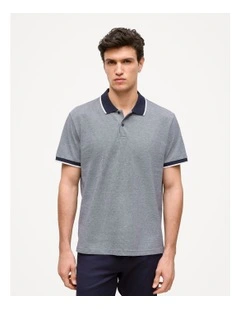 Cotton Birdseye Tipped Polo in Navy