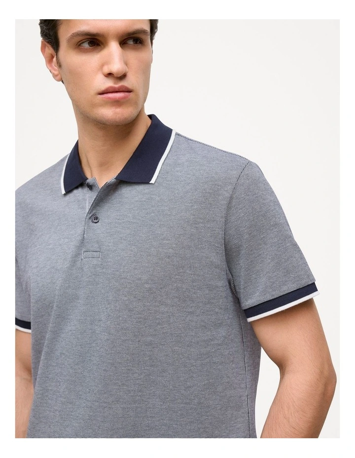 Cotton Birdseye Tipped Polo in Navy image 3